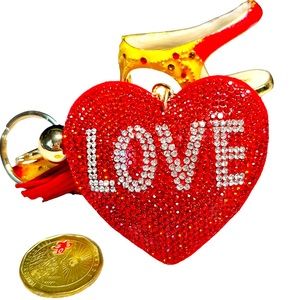 Bright RED HEART -love glitter keychain purse bling